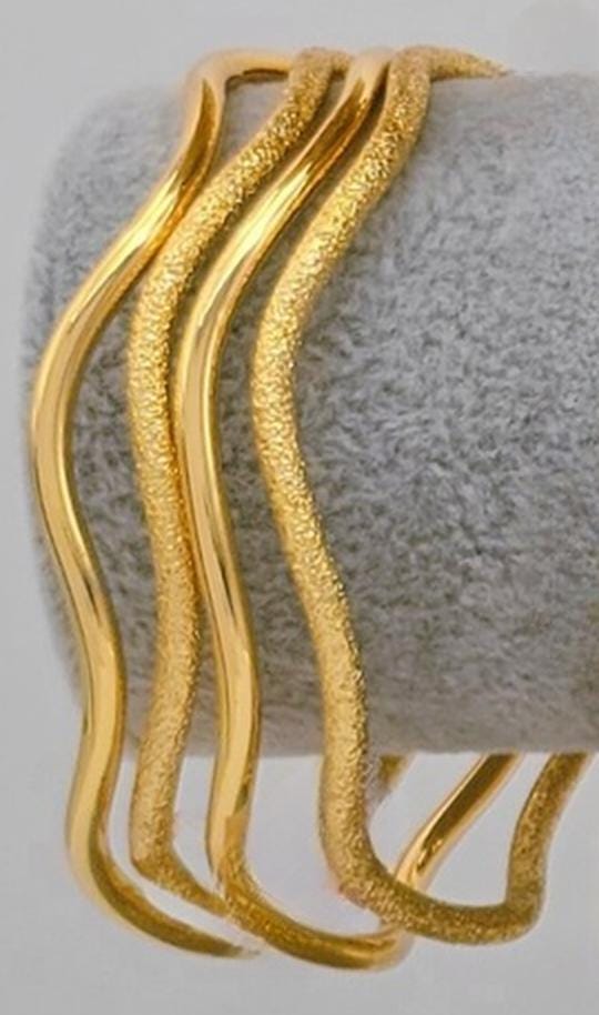 Gold Plated Bangle Bracelet Set Textured Stackable Jewelry
