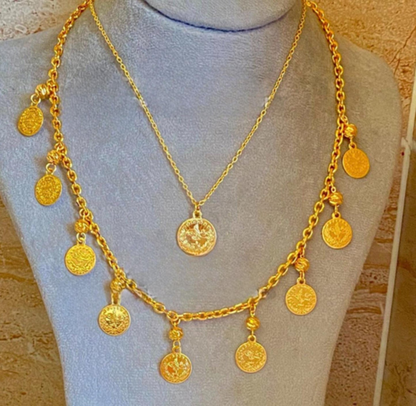 Gold-Plated Ottoman Coin Jewelry Set – Complete 6-Piece Turkish Style Jewelry Collection