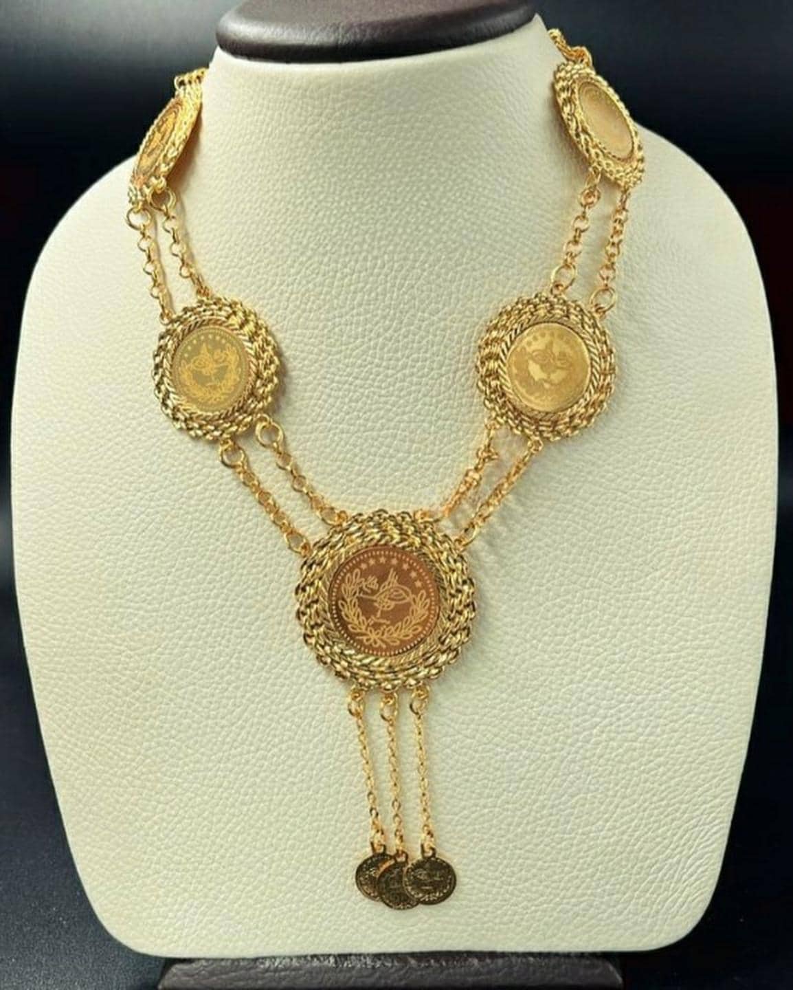Gold-Plated Ottoman Medallion Necklace Set | Turkish Lira Coin Pendant Jewelry | Traditional Heritage Gift