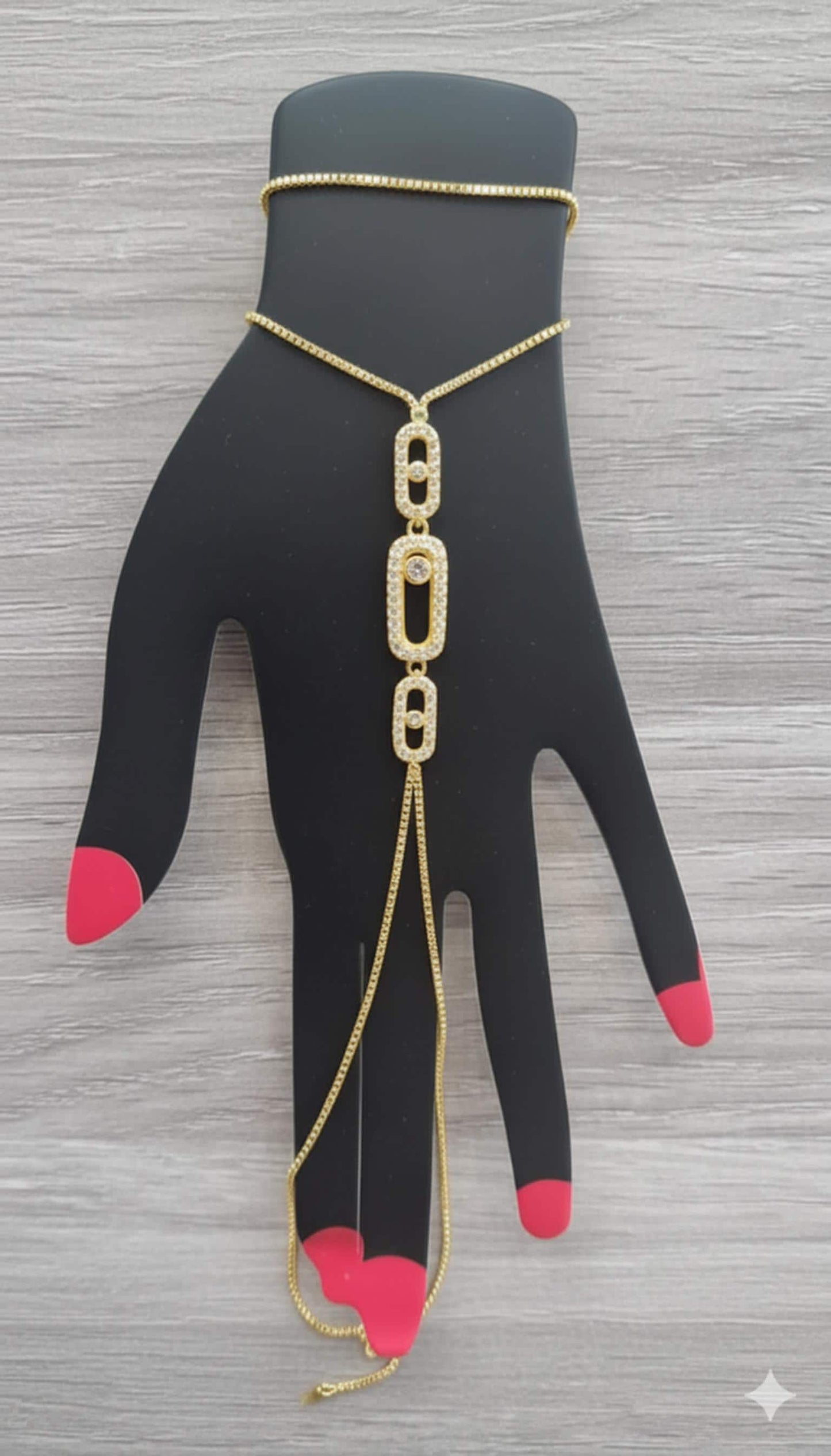 Elegant Triple Oval Sliding Stone Hand Harness • Sparkling Crystal Move Slave Bracelet