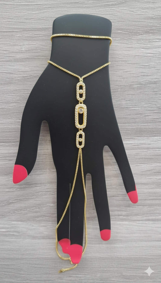 Elegant Triple Oval Sliding Stone Hand Harness • Sparkling Crystal Move Slave Bracelet