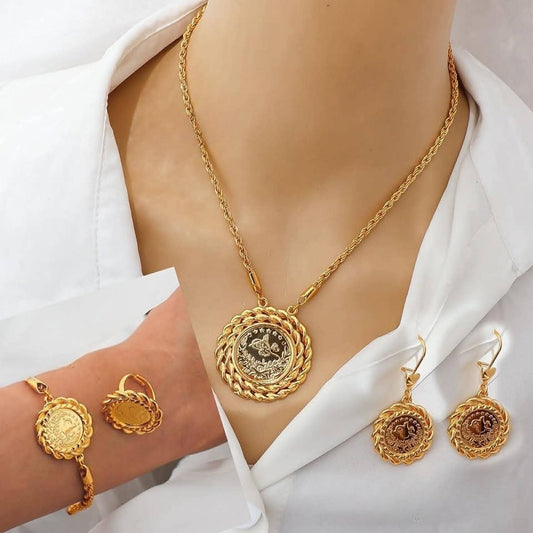 Ottoman Coin Gold Plated Jewelry Set Vintage Gift