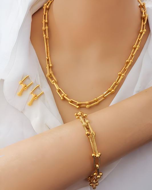 Gold-Plated Jewelry Set – 21K Style Necklace, Bracelet & Earrings