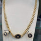 Gold Plated Cuban Chain Jewelry Set Greek Medallion Necklace Choker Earrings