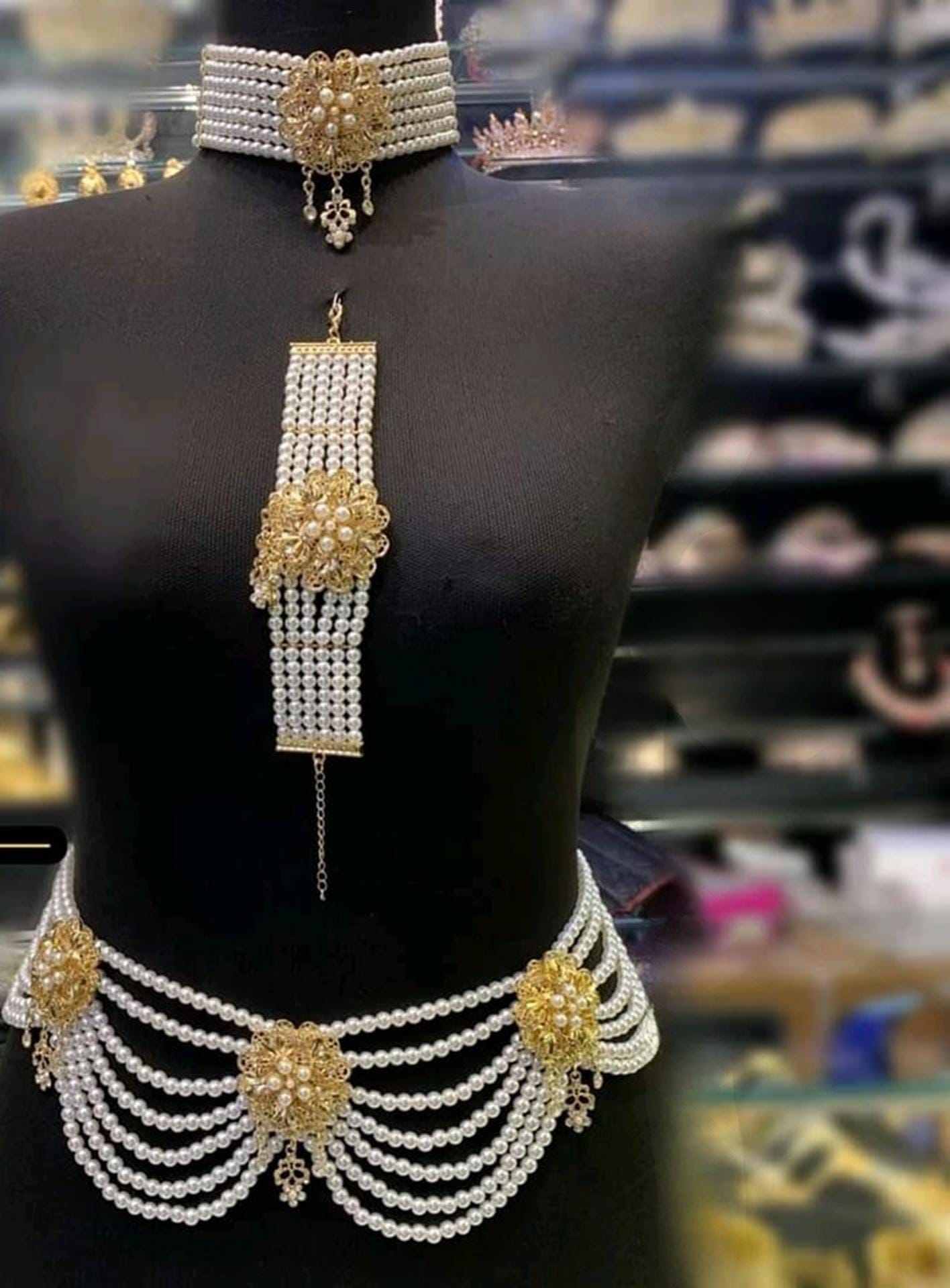 Luxury Bridal Pearl Body Jewelry Gold Plated Set