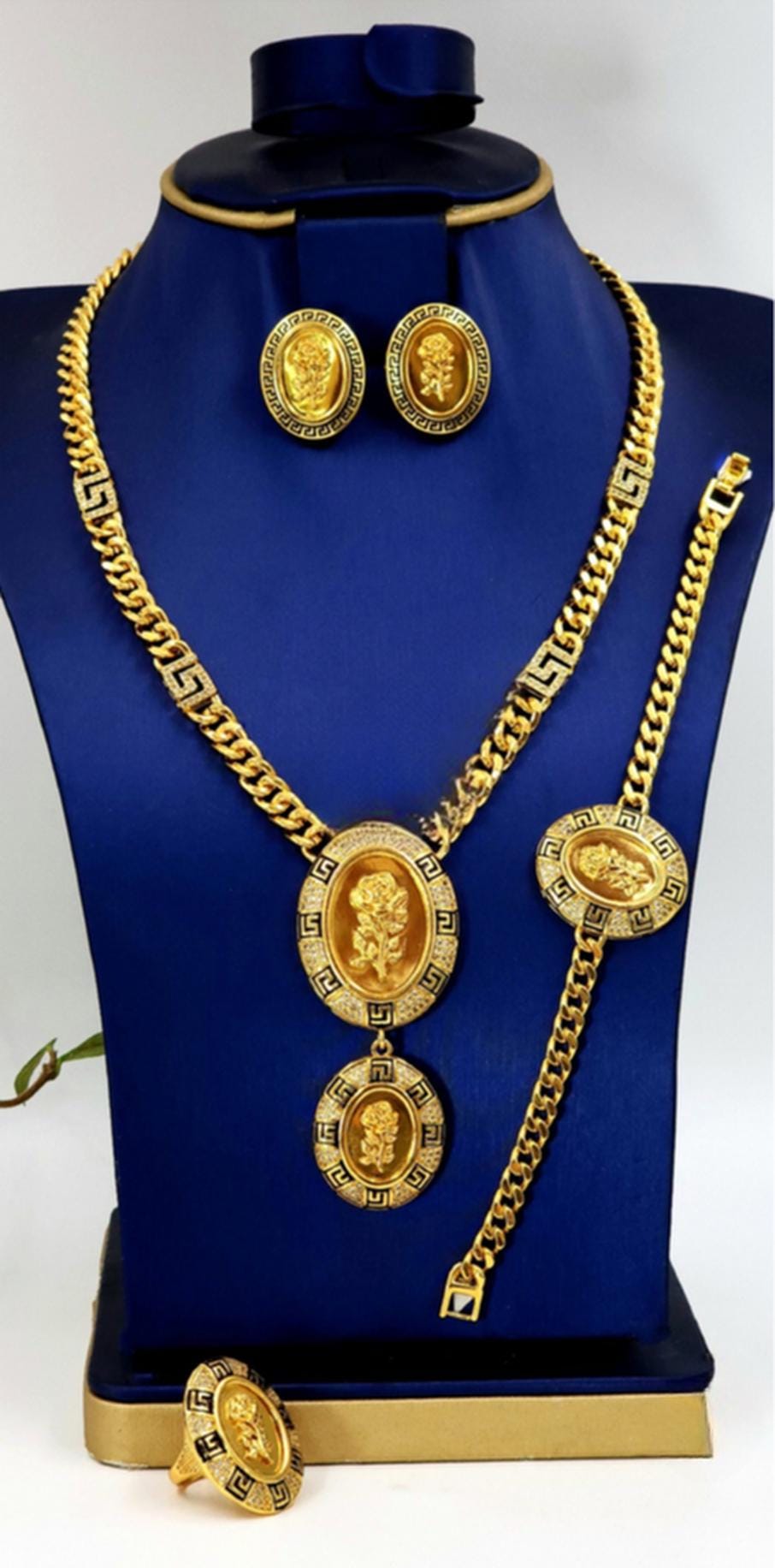 Gold Plated Greek Medallion Jewelry Set Statement