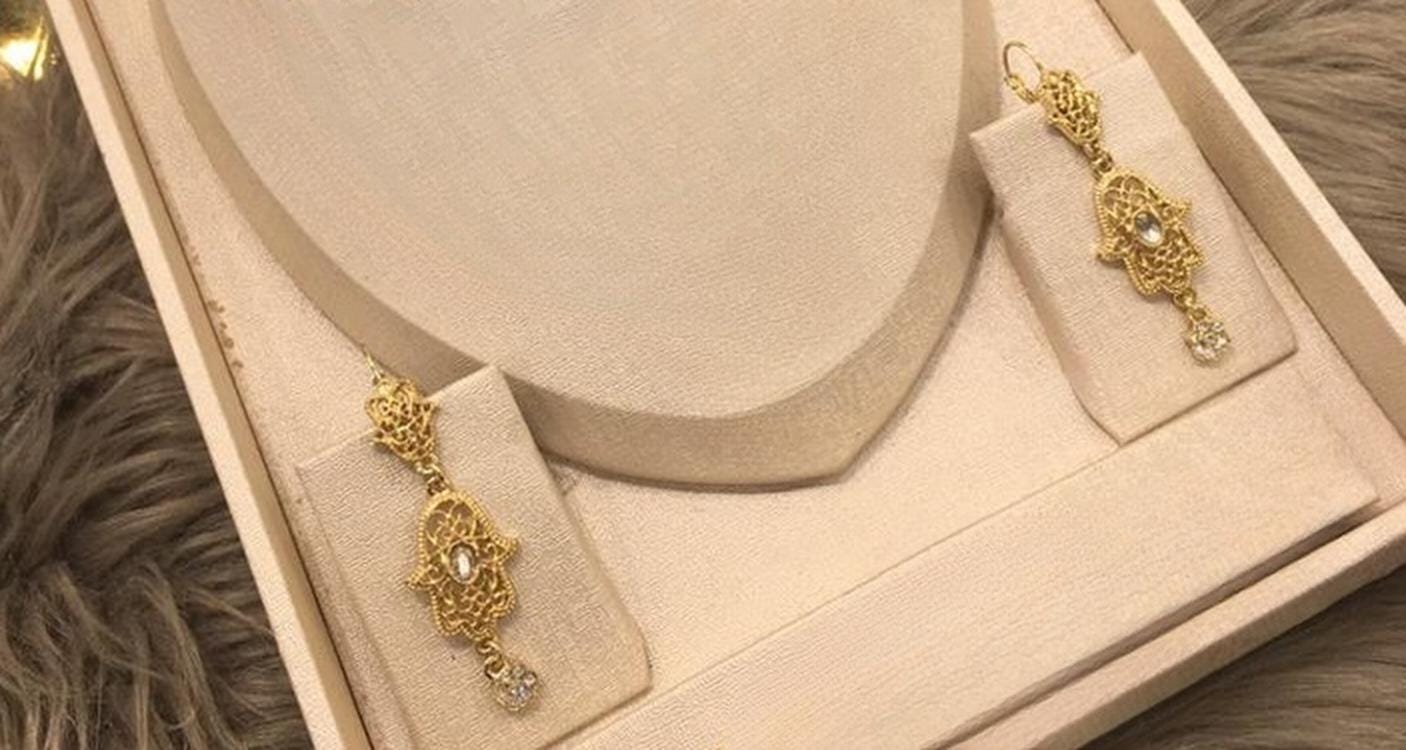 Gold Plated Bridal Crown Jewelry Set Hamsa Wedding Tiara