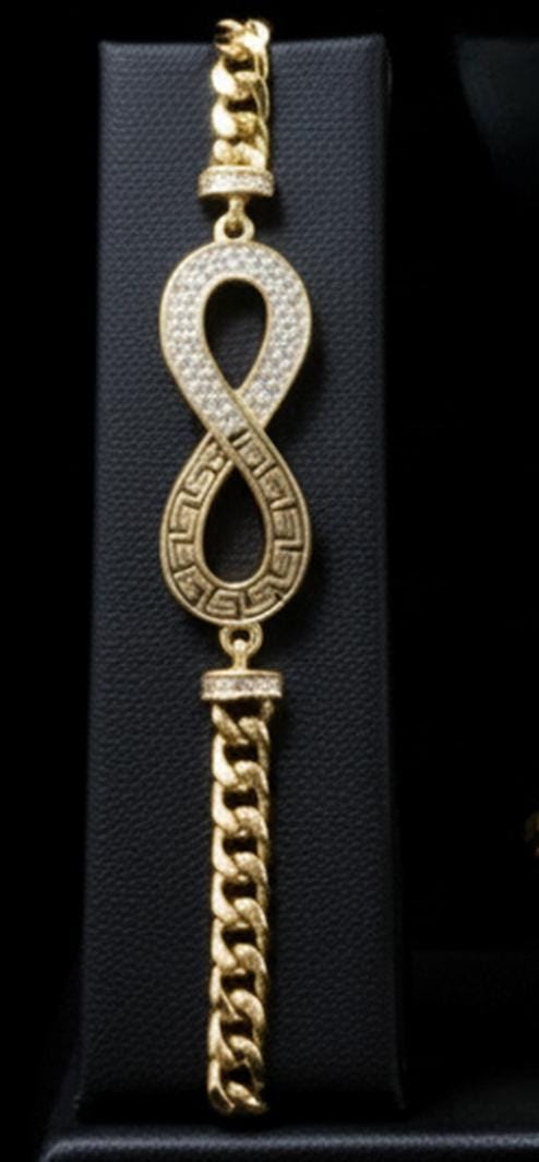 Elegant Gold Plated Infinity Jewelry Set • Crystal Greek Key Design • 4Pcs