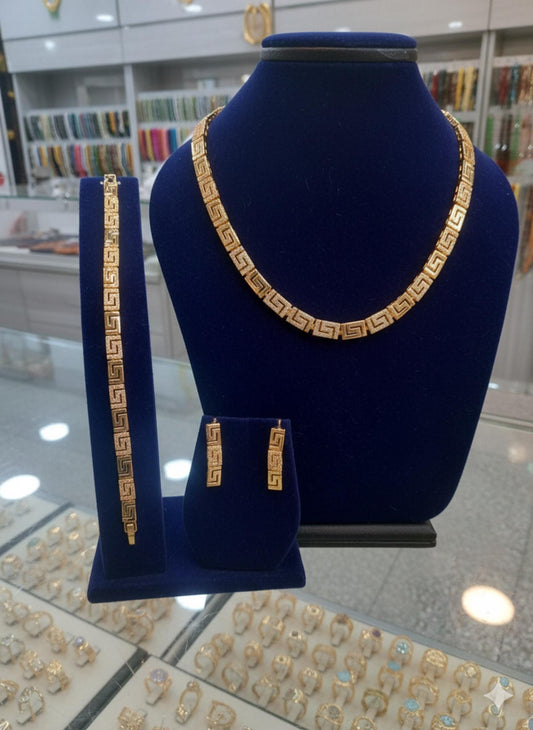 Luxurious Gold Plated Greek Key Jewelry Set • Elegant Meander Design