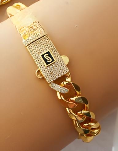 Gold-Plated Cuban Jewelry Set – 21K Style Necklace, Bracelet & Earrings