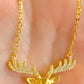 Gold Plated Deer Jewelry Set: Crystal Antlers Necklace, Bracelet & Earrings