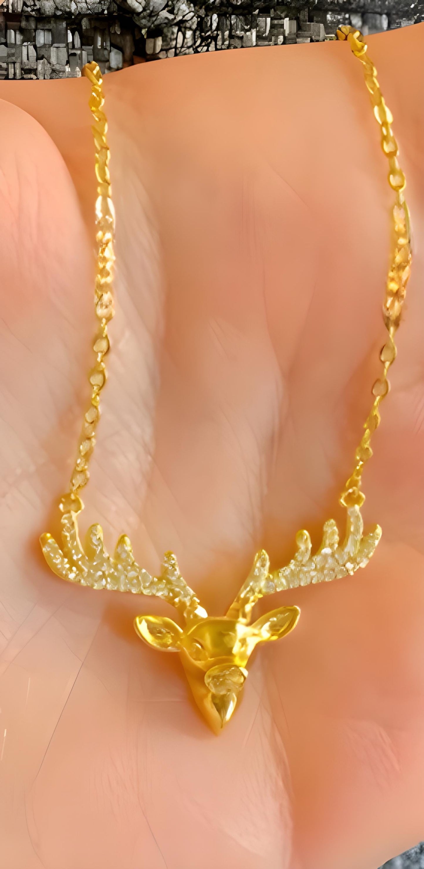 Gold Plated Deer Jewelry Set: Crystal Antlers Necklace, Bracelet & Earrings