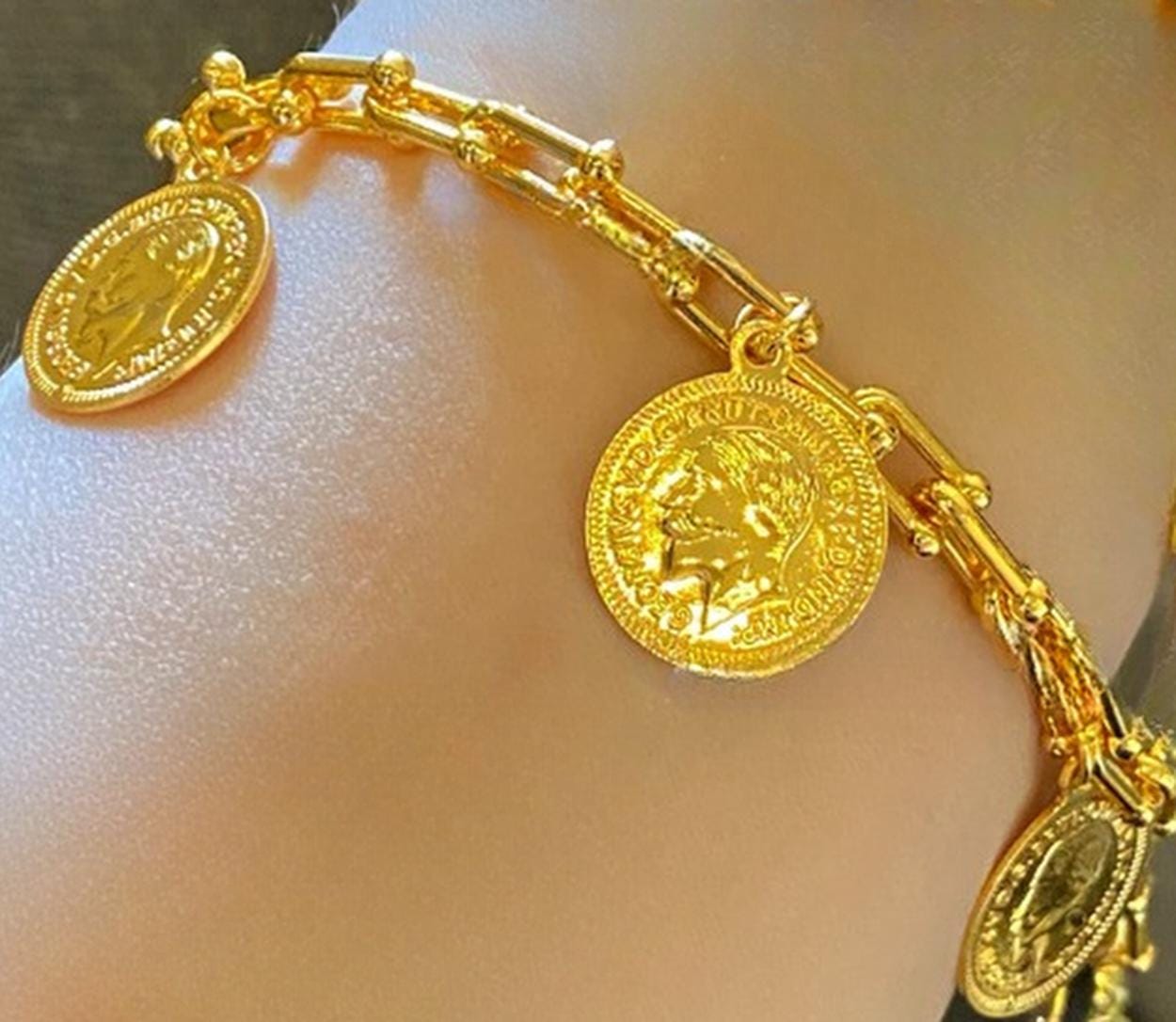 Gold-Plated Ottoman Coin Bracelet Set: Vintage Style, Adjustable Fit