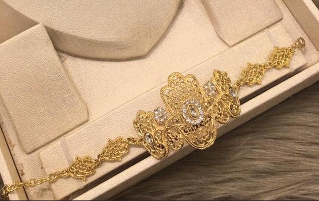 Gold Plated Bridal Crown Jewelry Set Hamsa Wedding Tiara