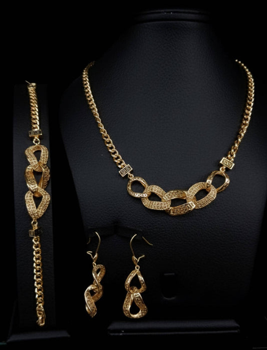 Luxury Gold Plated Chunky Link Jewelry Set • Textured Statement Necklace & Earrings