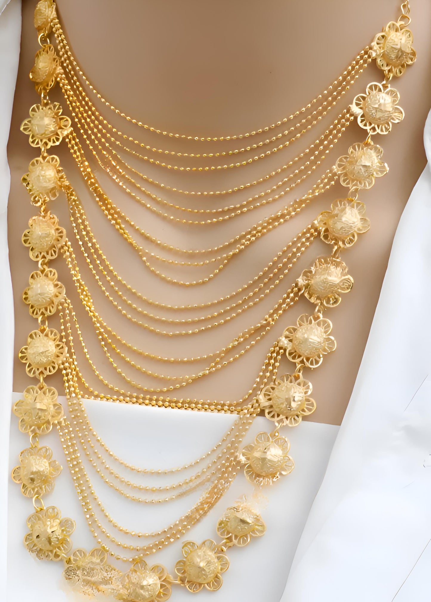 Gold-Plated Bridal Jewelry Set – Floral Necklace & Statement Earrings