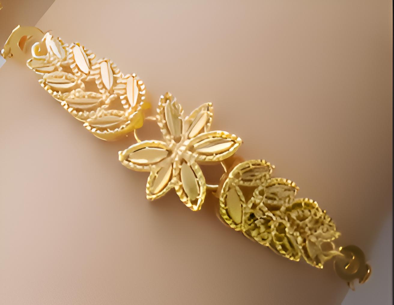 Gold-Plated Floral Leaf Jewelry Set | Elegant Women's Necklace, Bracelet, Earrings & Ring | Lightweight Bridal Jewelry