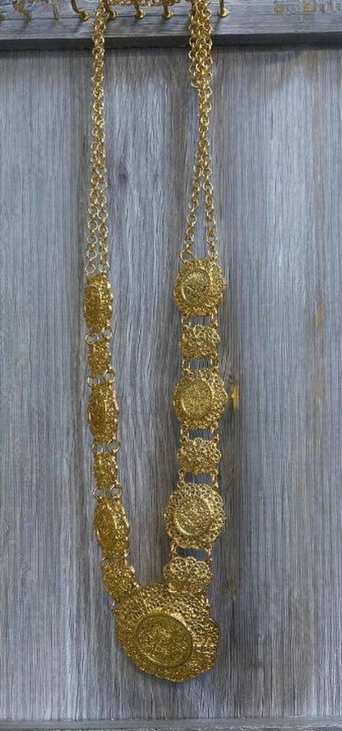 Gold Plated Ottoman Style Coin Necklace Vintage Statement Jewelry