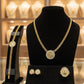 Gold Plated Coin Pendant Jewelry Set Cuban Chain Necklace Bracelet Earrings Ring