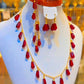 Gold Plated Red Teardrop Jewelry Set Statement