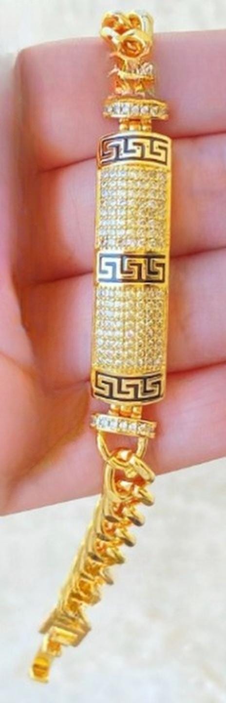Gold-Plated Greek Key Jewelry Set: Pave Crystal Necklace, Bracelet, Earrings & Ring