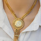 Gold-Plated Arabic Statement Necklace  | Vintage Medallion Jewelry | Bridal Eid Gift | Floral Tassel Chain