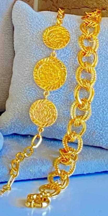 Gold-Plated Venetian Jewelry Set – 7-Piece Coin Necklace, Bracelet, Earrings & Rings
