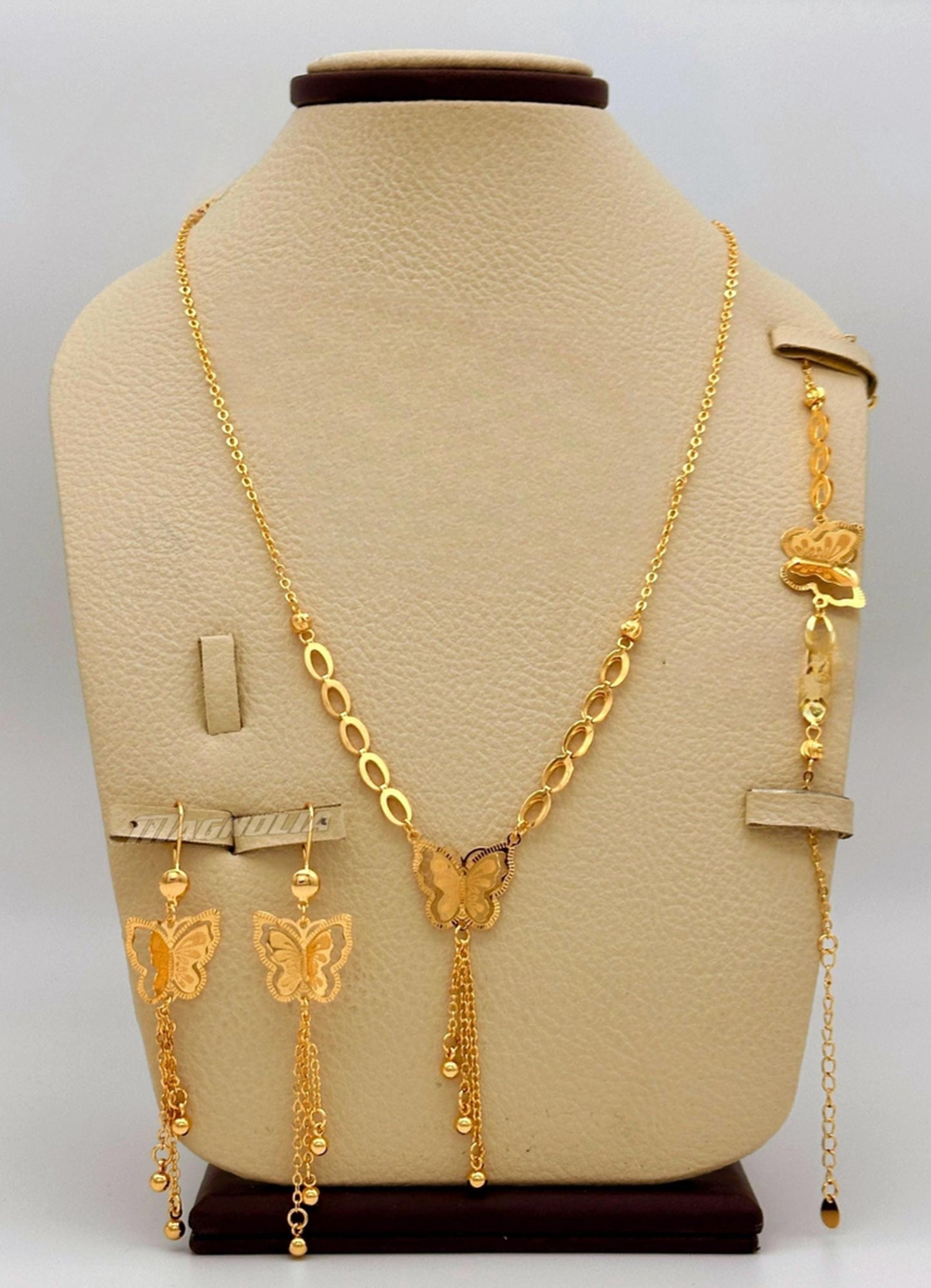 Gold-Plated Butterfly Jewelry Set: Necklace, Bracelet & Earrings