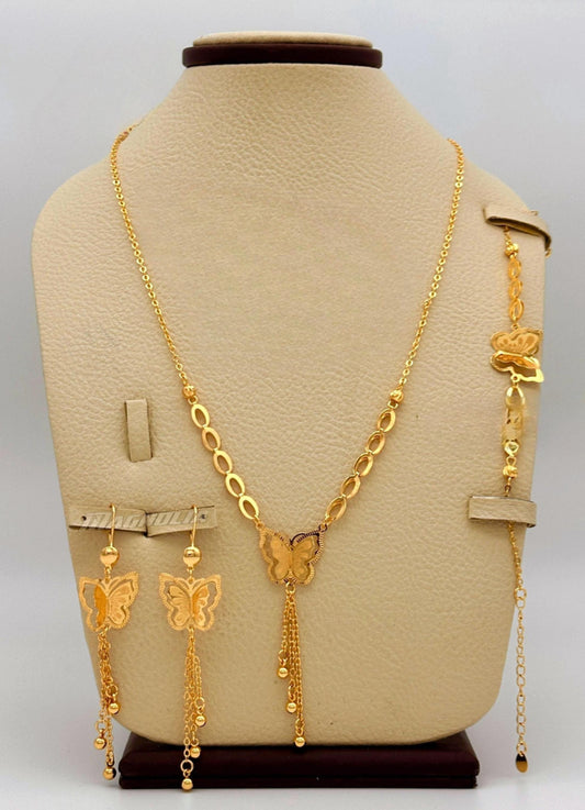 Gold-Plated Butterfly Jewelry Set: Necklace, Bracelet & Earrings