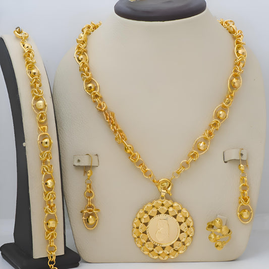 Gold-Plated Ottoman Medallion Bridal Jewelry Set – Necklace, Bracelet, Earrings & Ring