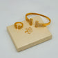Gold-Plated Open Cuff Bracelet & Adjustable Ring Set – Pave Stone Jewelry for Women