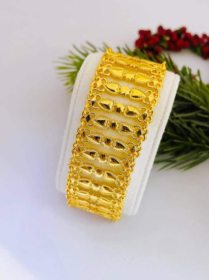 Luxury Gold Plated Wide Bracelet Vintage Ottoman Style