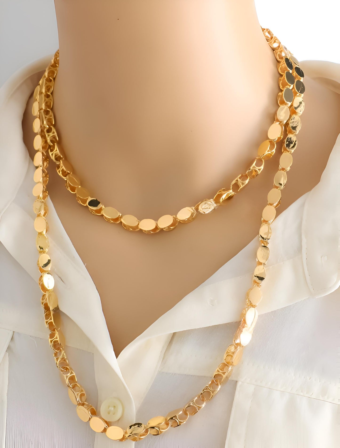 Gold-Plated Elegant Long Chain (حلبي) Necklace – 1 Meter – Luxurious Oval Links for Women