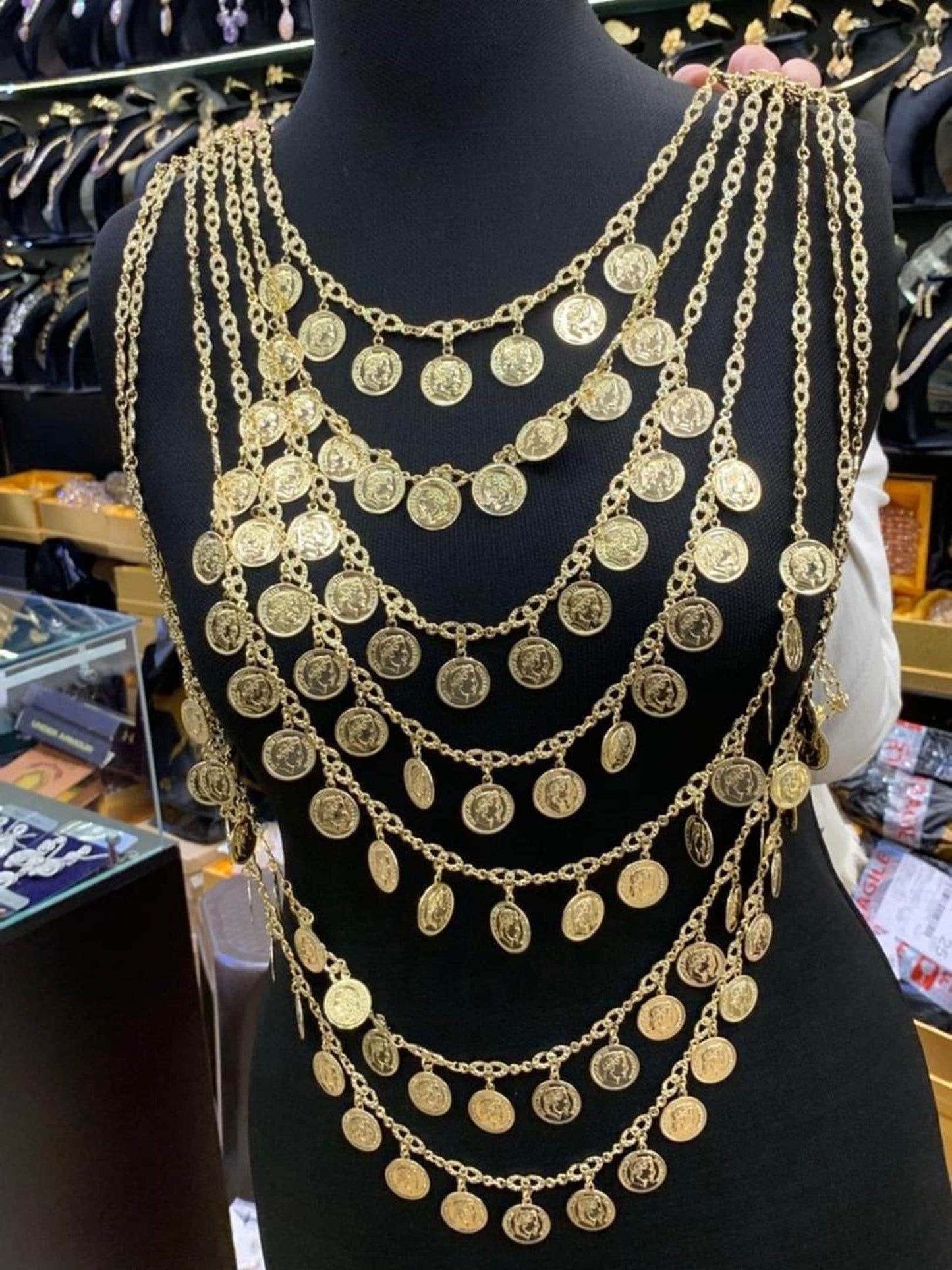 Gold Plated Coin Body Chain Festival Belly Dance Necklace