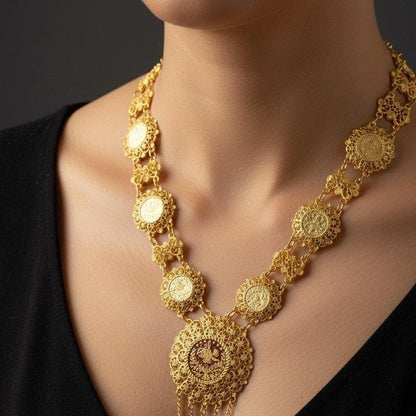Luxury Gold Plated Ottoman Coin Statement Necklace