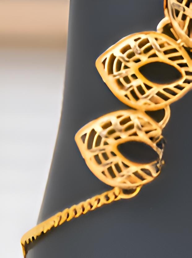 Gold-Plated Hand Chain Bracelet with Ring – Intricate Leaf Design – Elegant Arabic Jewelry for Women