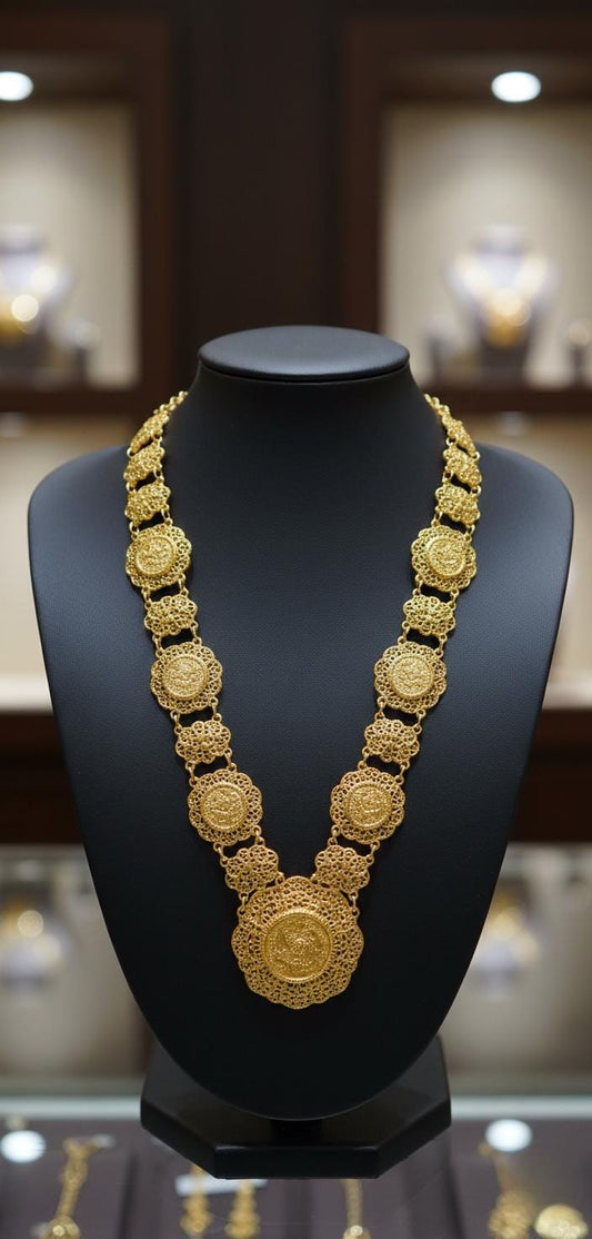 Gold Plated Ottoman Style Coin Necklace Vintage Statement Jewelry