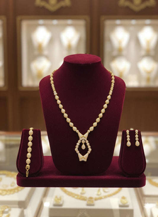 Gold Plated Bridal Jewelry Set Luxury Necklace Earrings Bracelet Ring Elegant