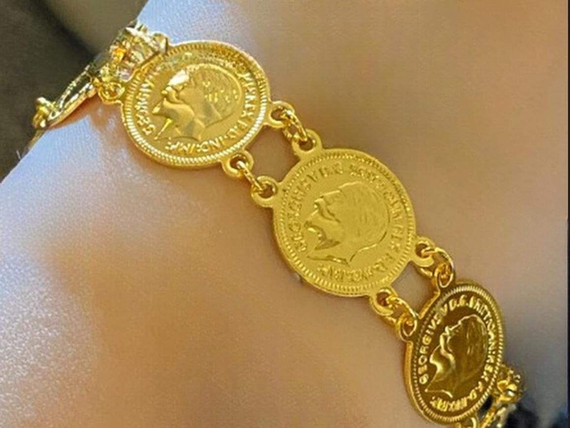 Gold-Plated Ottoman Coin Bracelet Set: Vintage Style, Adjustable Fit