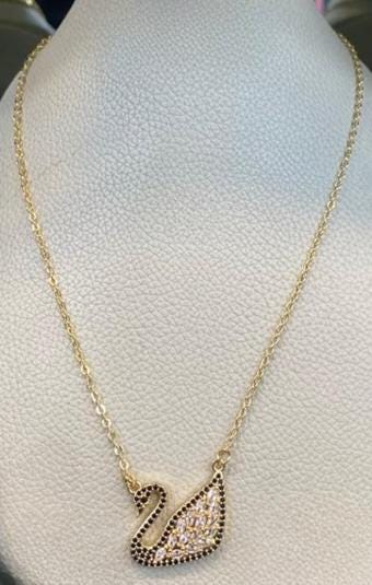 Gold Plated Swan Jewelry Set Crystal Necklace Earrings Ring Elegant Gift