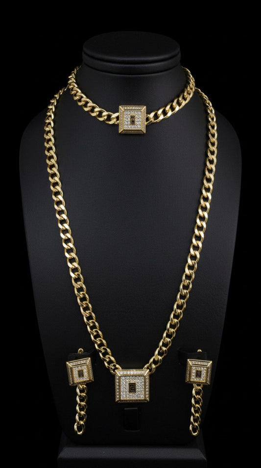 Luxurious Gold Plated Marquise Crystal Jewelry Set • Radiant Floral Wedding Statement