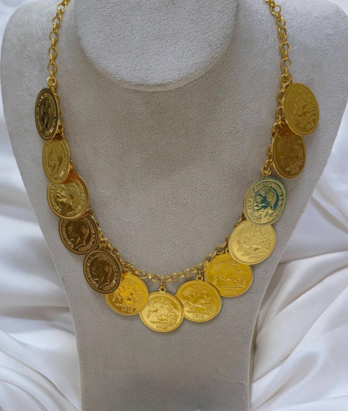Luxury Gold Plated Coin Necklace Bracelet Set