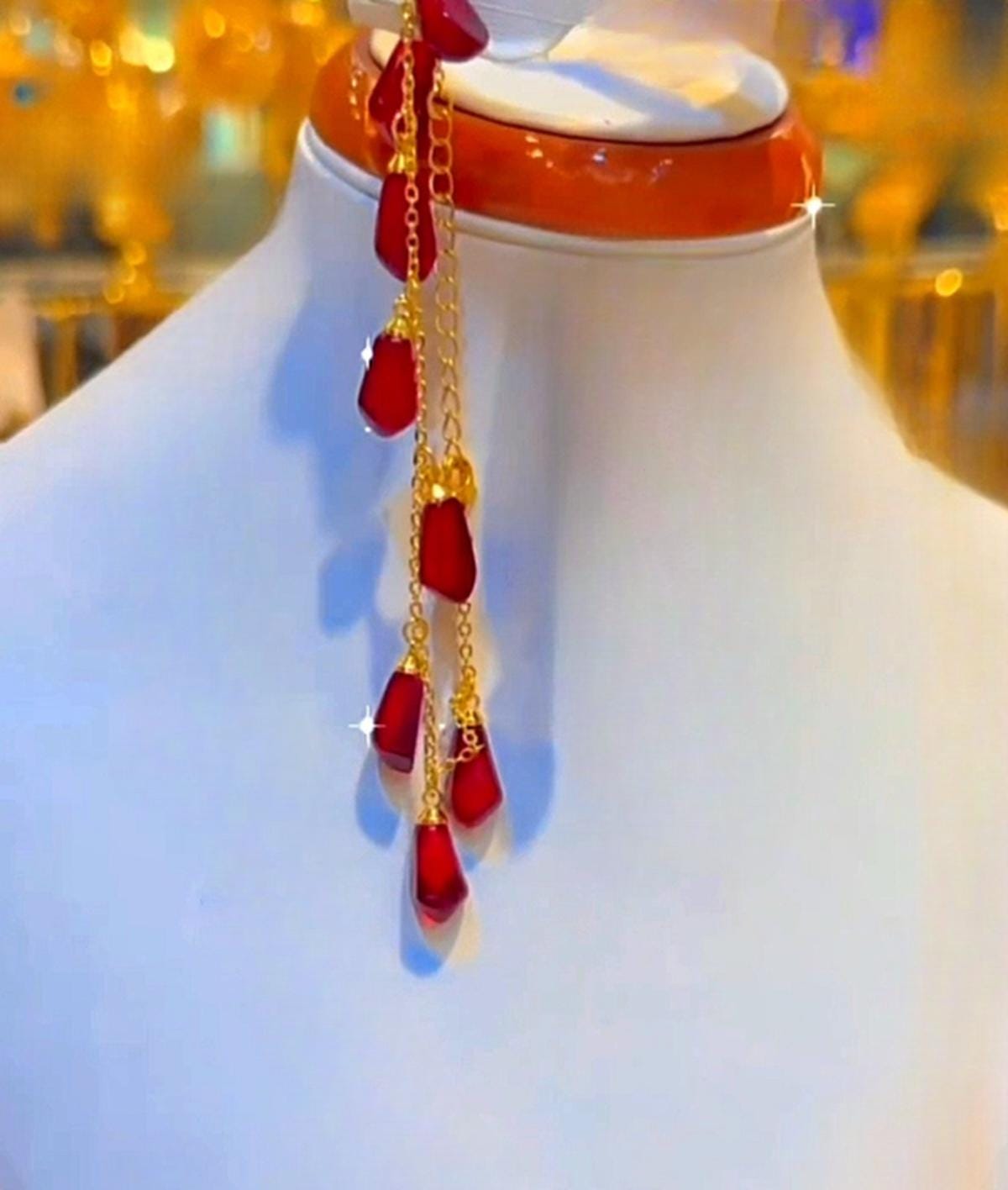 Gold Plated Red Teardrop Jewelry Set Statement