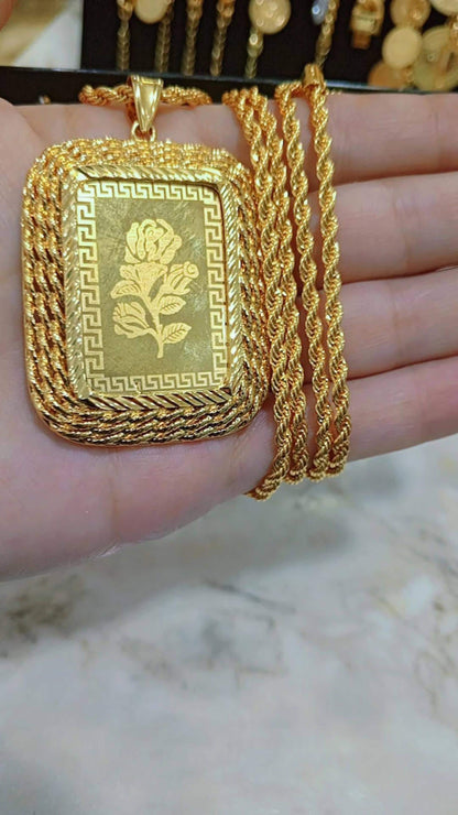 Luxury Gold Plated Rope Chain Pendant Necklace