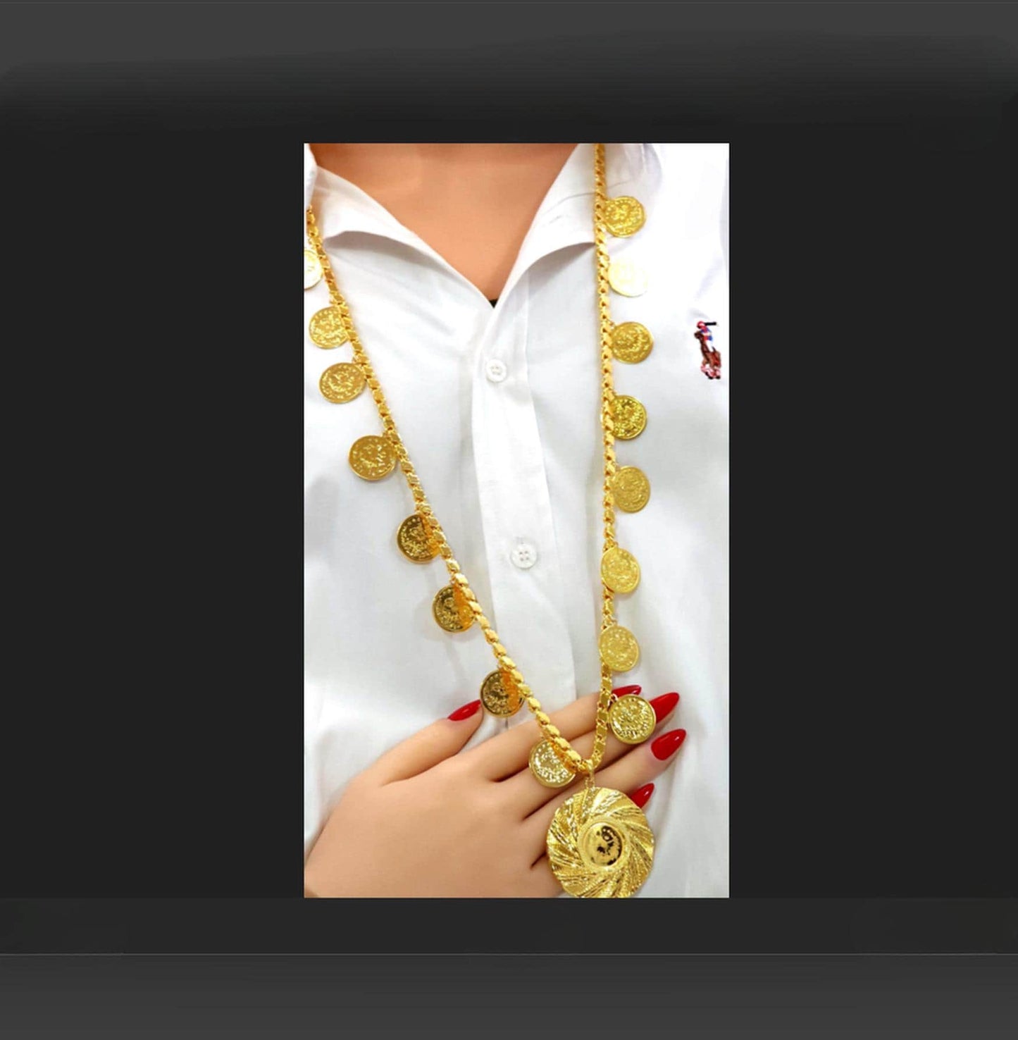 Gold Plated Coin Necklace Statement Medallion Jewelry