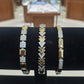 Elegant Two-Tone Chevron & Geometric Bracelet Set • Chic Sparkly Crystal Wristwear