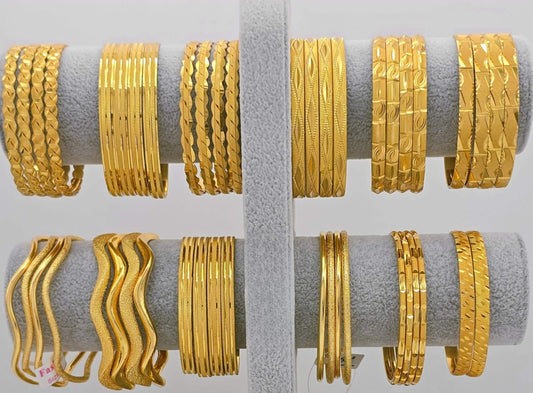 Gold Plated Bangle Bracelet Set Textured Stackable Jewelry