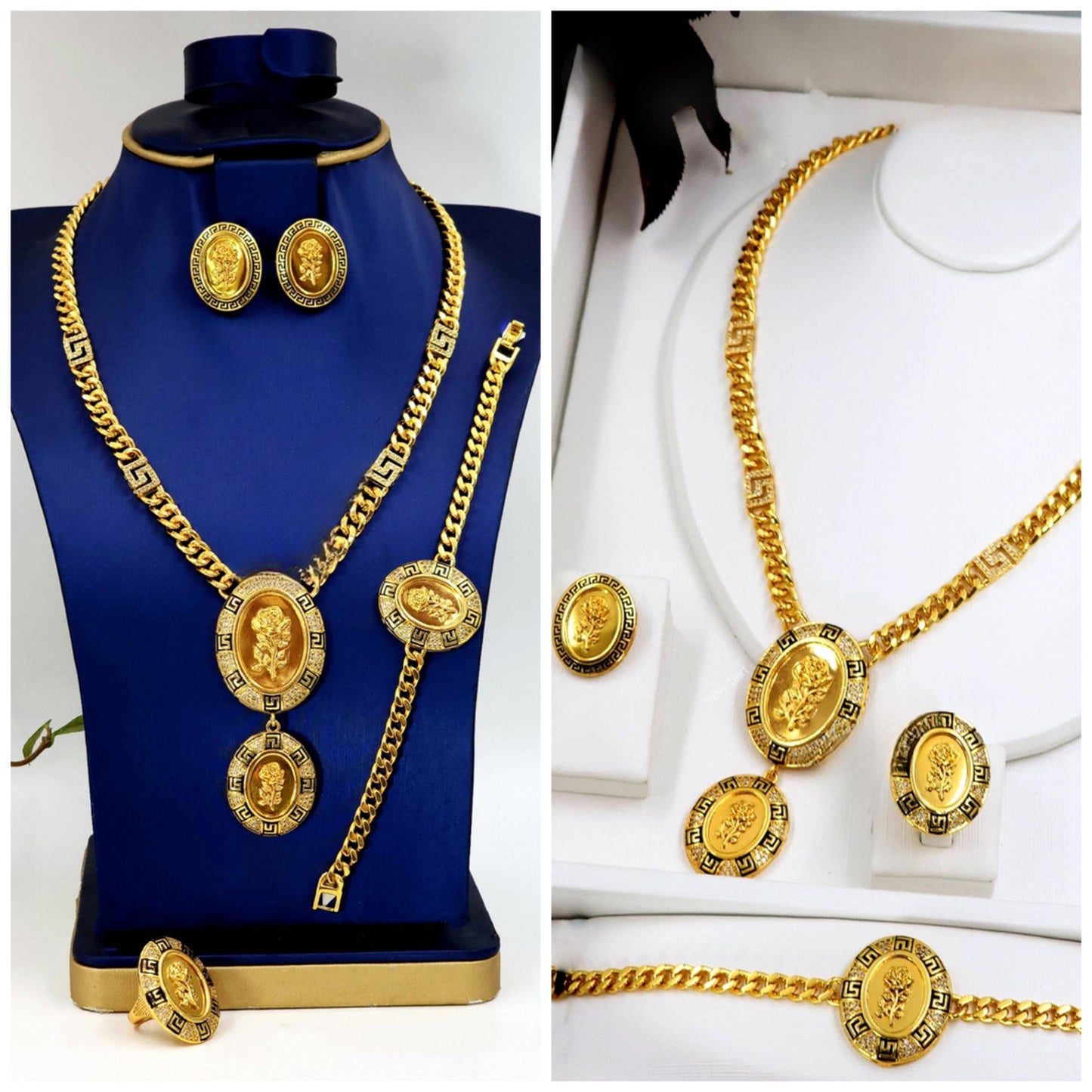 Gold Plated Greek Medallion Jewelry Set Statement