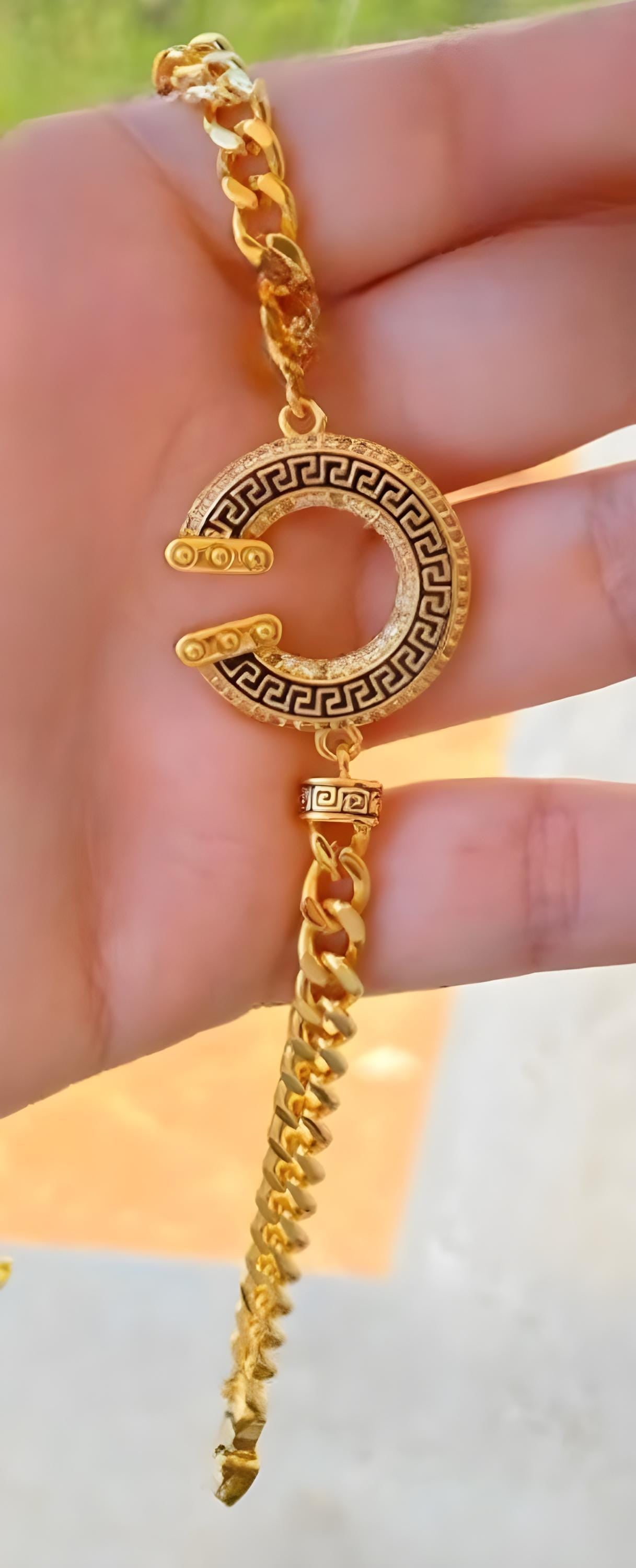 Gold-Plated Greek Key Jewelry Set – Necklace, Bracelet, Earrings & Ring – Elegant Statement Set for Women