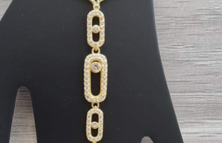 Elegant Triple Oval Sliding Stone Hand Harness • Sparkling Crystal Move Slave Bracelet